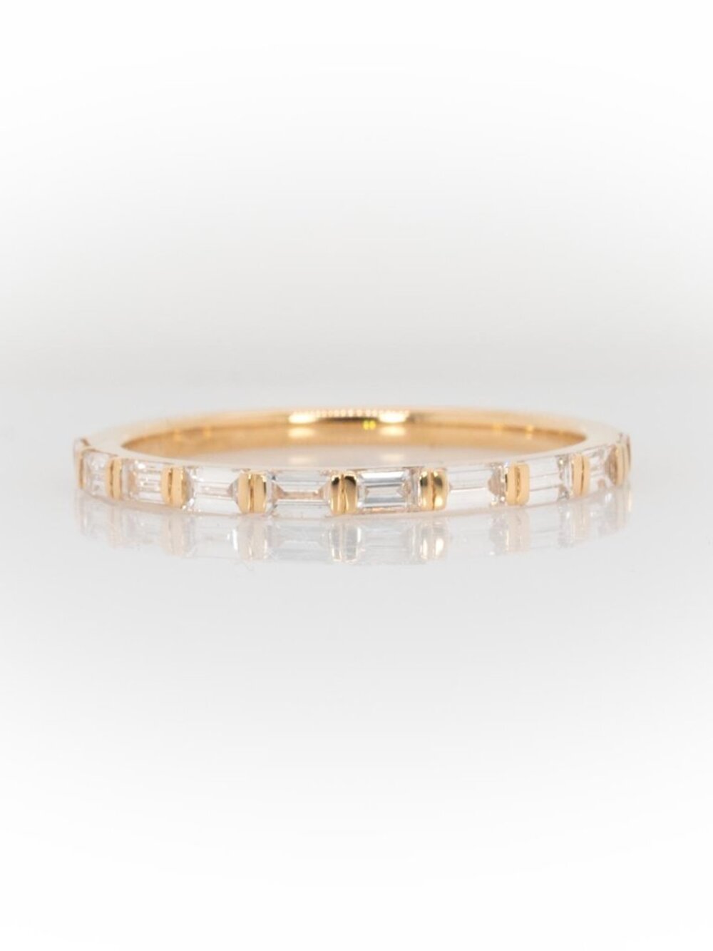 Earth-Mined Baguette Diamond Stackable Ring in Solid 14K Yellow Gold
